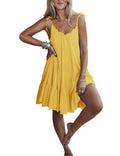 Women’s Boho Summer Mini Dress – Adjustable Spaghetti Strap Sundress
