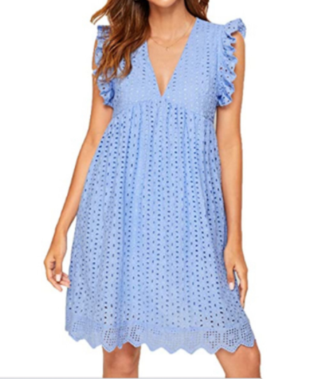 Lace Pocket Babydoll Dress – Casual Summer V-Neck Mini Dress for Women