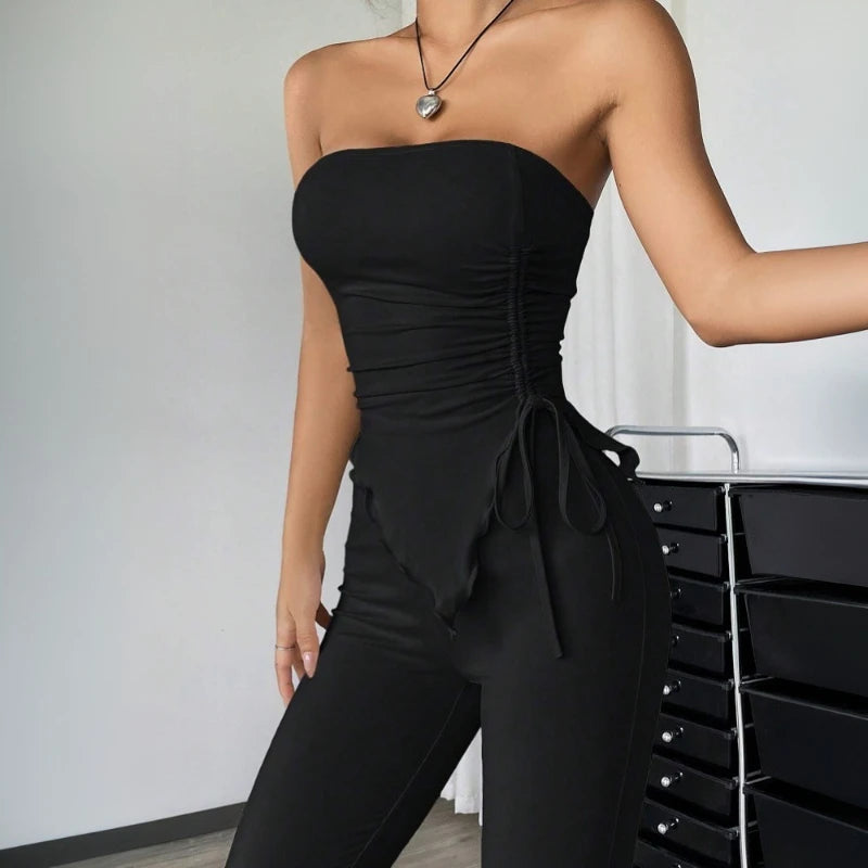 Nova Luxe Strapless Wide-Leg Jumpsuit Set