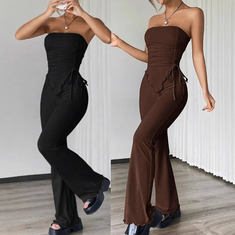 Nova Luxe Strapless Wide-Leg Jumpsuit Set
