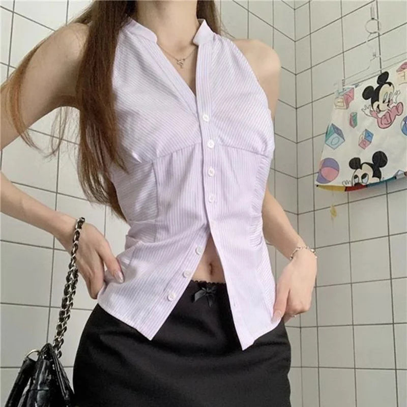 Women’s Asymmetrical Sleeveless Button Vest Top