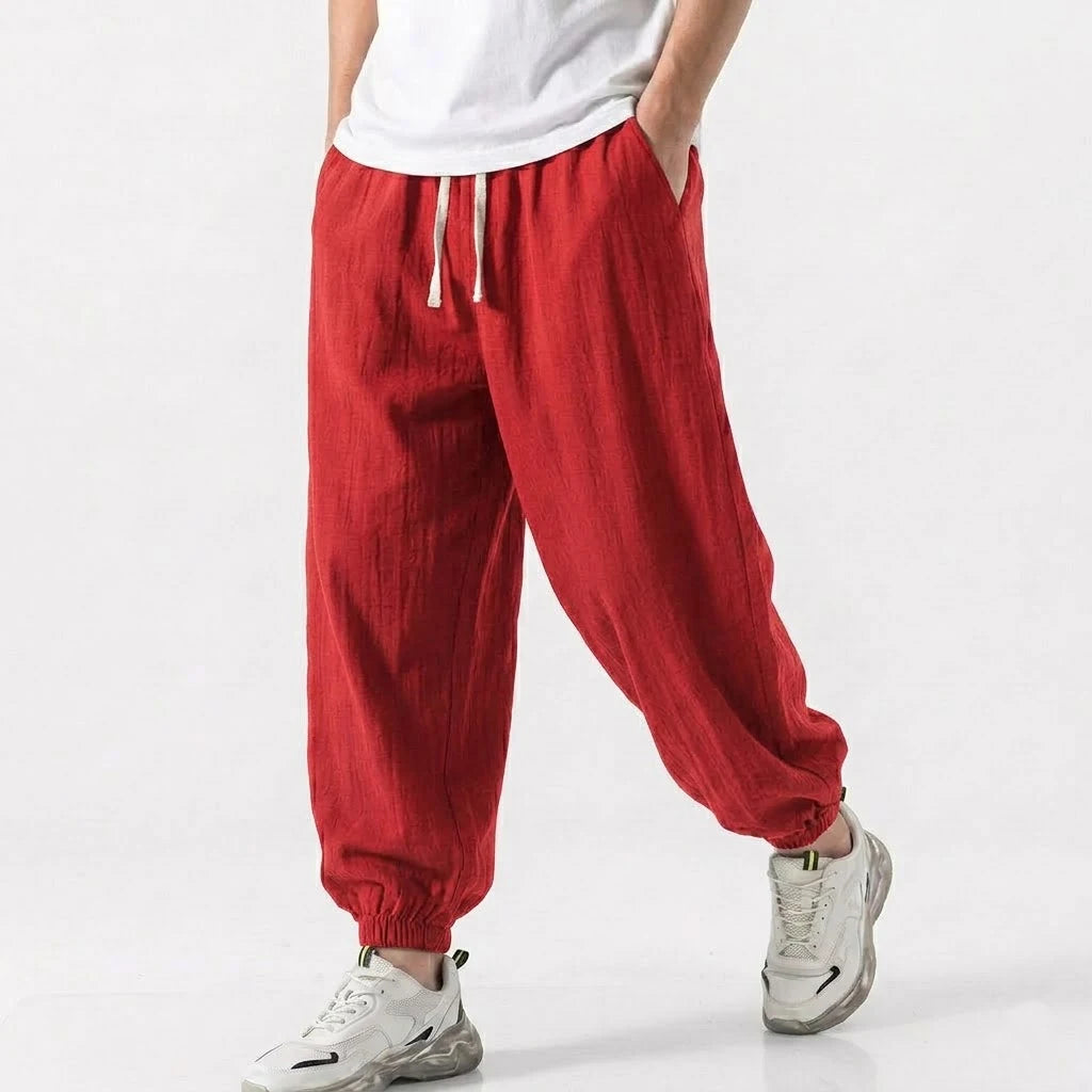 Men’s Cotton Linen Drawstring Jogger Pants