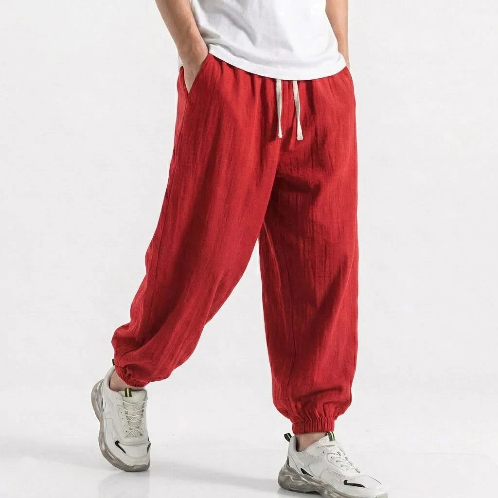 Men’s Cotton Linen Drawstring Jogger Pants