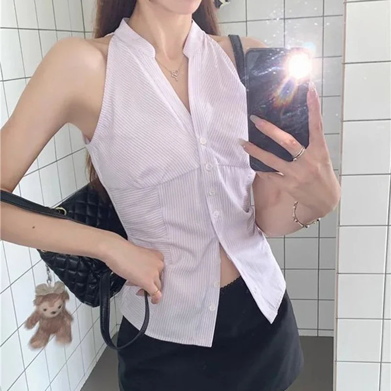 Women’s Asymmetrical Sleeveless Button Vest Top