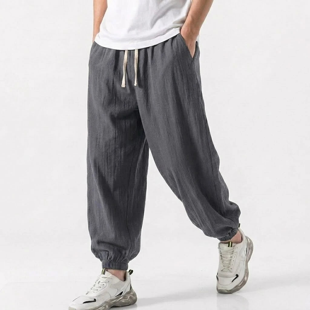 Men’s Cotton Linen Drawstring Jogger Pants
