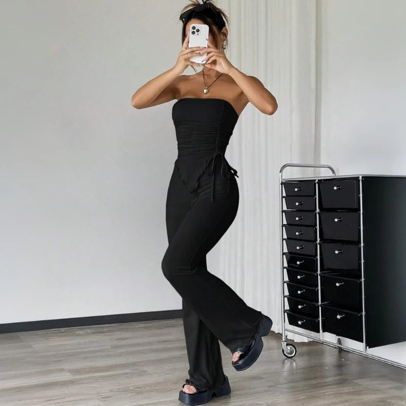 Nova Luxe Strapless Wide-Leg Jumpsuit Set