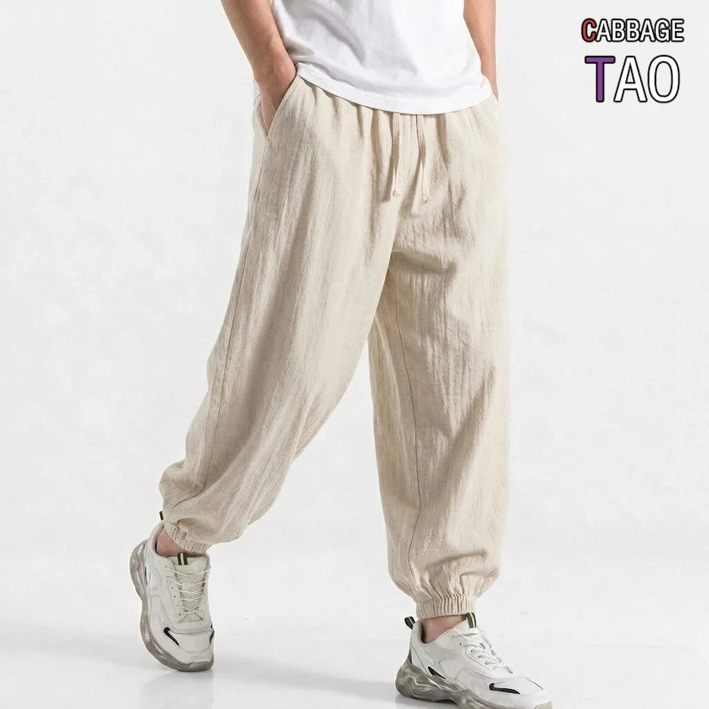 Men’s Cotton Linen Drawstring Jogger Pants